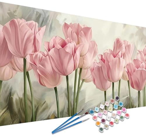 YALKIN Blumen Malen Nach Zahlen Erwachsene, Paint by Numbers Malen Nach Zahlen, DIY mit Pinseln und Acrylfarben Handgemalt Ölgemälde Leinwand für Home Décor, Ohne Rahmen (40x90cm)