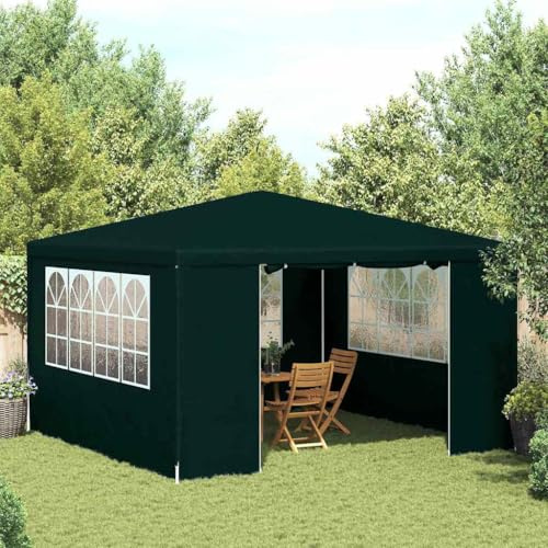 Mokuyary professionellt partytält med sidoväggar 4 x 4 m grönt 90 g/m², paviljong trädgårdstält, festtält, trädgårdspaviljong för trädgård, fest, festival, bröllop
