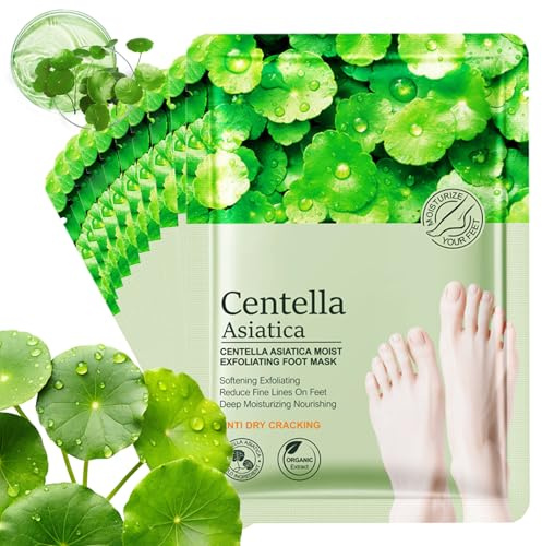 DRADERCH 10 Paires Masque Pieds Hydratant Chaussettes avec Centella Asiatica, Soin des Pieds Adoucissant contre Talons Secs et Fendillés, Peeling Doux pour Pieds Rugueux, Hommes et Femmes