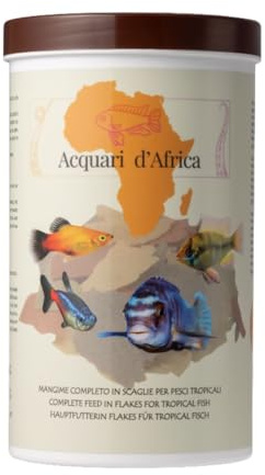 Acquari d'Africa Mangime Pesci Tropicali in Scaglie 1200ml | Formula Pura con Spirulina, Aloe Vera e Vitamine A-C-E | Per Colori Intensi e Crescita Sana | 100% Made in Italy (1000ml + 200ml Bouns)