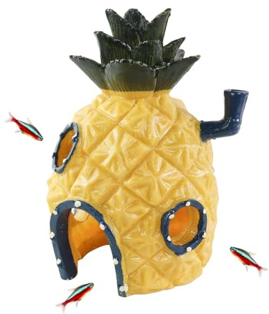 MultiValue Aquarium Cave Decorations, Resin Pineapple House Fish Tank Decoration for Betta Fish House Aquarium Ornament Hiding Caves for Fish Hiding Playing (A)