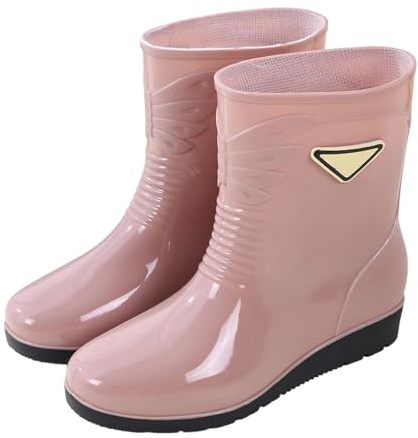 Botas cortas de goma para mujer con suela antideslizante y resistente al agua | Botas de piel de oveja impermeables con superficie lisa, protección contra el clima, adecuado para jardinería, caminar