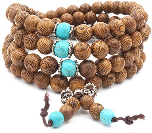 Thajaling Mala-Zen-Armband, 8 mm, 108 Holzperlen, Türkis, Unisex, Erwachsene, Holz, Halskette & Armband