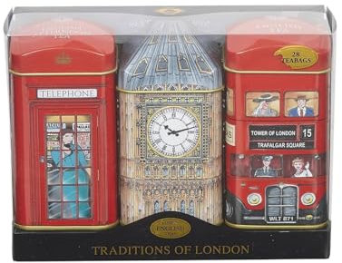 New English Teas Heritage Selection Triple Tea Tins 28 Teabag Gift Pack Big Ben, 15.5 x 11.5 x 5.5 cm approx.