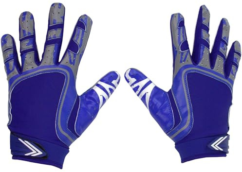 Pure Athlete Football Wide Receiver Gloves - Elite Sticky Grip Gloves, Drip Gear for WR and Defensive Backs - Adult, Youth, Men and Boys (Blue, Adult Medium)