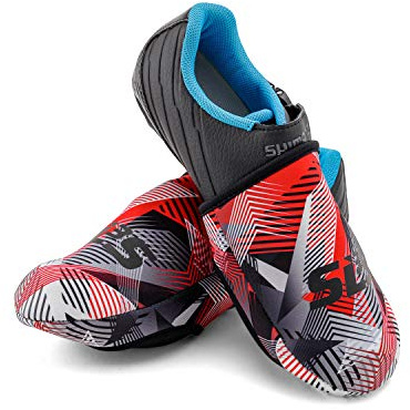 SLS3 Cycling Toe Covers – Neoprene Cycling Shoe Covers for Cold Weather, Windproof & Water Resistant Gear – Lightweight Road Bike Overshoes for Men & Women (Red Geo, Large/Extra Large)