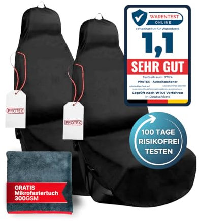 PROTEX® Autositzschoner [Testsieger 2025] Werkstattschoner - Rutsch- und wasserfestes, schmutzabweisendes Material - Ideale Passform - schwarz (2 Stück)