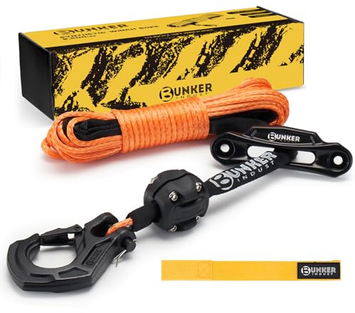 BUNKER INDUST 3/16 x 50' Synthetic Winch Rope Kit,8200 LBS Winch Line Cable Replacement with Protective Sleeve+Winch Fairlead+ Stopper+Hook for 4WD Off Road Vehicle ATV UTV SUV(Orange)