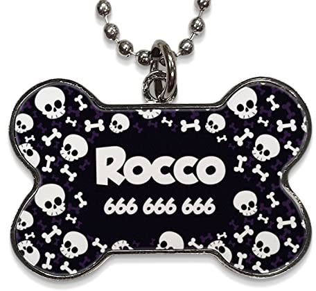 LolaPix Chapa Perros Personalizadas con foto, texto o imagen. Placas para Perros. Chapa metálica con forma de hueso. Regalo personalizado. CALAVERAS