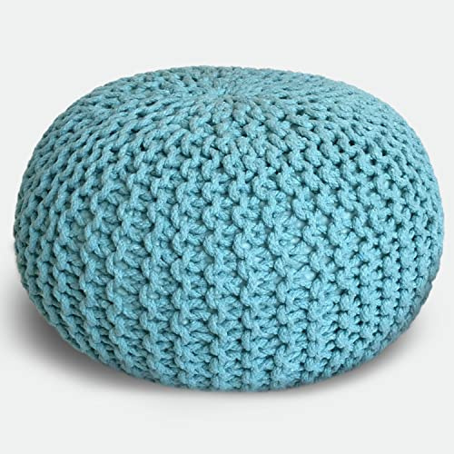 casamia Pouf Ø 55 o 45 cm, sgabello lavorato a maglia, per interni, dimensioni ø 45 cm, colore azzurro
