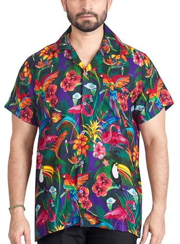 CLUB CUBANA Camisa Hawaiana Floral Informal De Manga Corta Clásica Ajustada para Hombre M