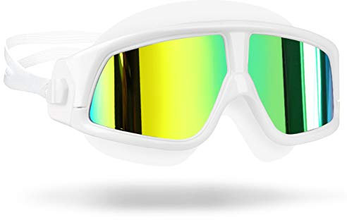 ZJCNHY Schwimmbrille Schwimmbrille, bequem, Silikon, großer Rahmen, Schwimmbrille, Antibeschlag, UV-Schutz, for Herren und Damen, Schwimmmaske, wasserdicht (Color : Mirrored white)