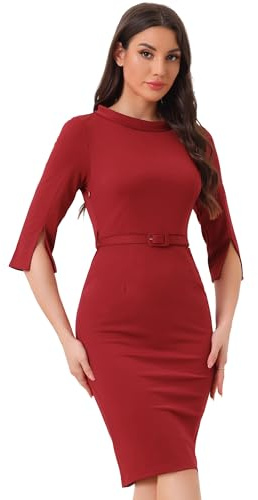 Allegra K Femme Robe Portefeuille Col Montant Manches 3/4 Taille Gainante