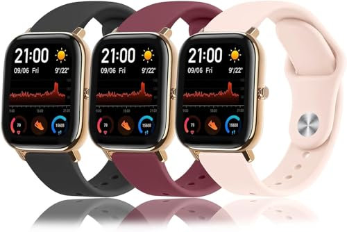 Yisica Correa Compatible con Amazfit Bip 3/Bip 3pro/Bip S/Bip S Lite/Bip Lite/Bip U pro/Correas Amazfit GTS/GTS 2/GTS 3/GTS 4 Mujer Hombre, 20mm Silicona (Z-Negro/Rojo/Rosa, 20mm)