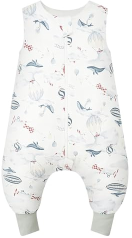 WYTbaby sovsäck med fötter 1,0 tog tillverkad av 100 % bomull – mjuk året runt sovsäck baby – ärmlös – perfekt för sömn och värme – perfekt för pojkar och flickor – 90 cm