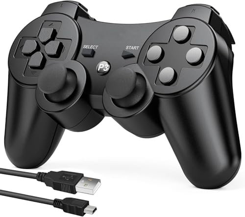 Lunriwis Wireless Controller für PS3, Wireless Double Shock 6 Achsen Bluetooth Joystick Gamepad mit kostenlosem Ladekabel für PS3 Controller