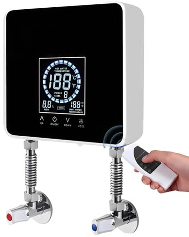 Chauffe-eau électrique instantané, 7500 W, sans réservoir avec panneau d'affichage numérique LED, chauffe-eau économe en énergie, chauffage rapide, écran tactile, télécommande