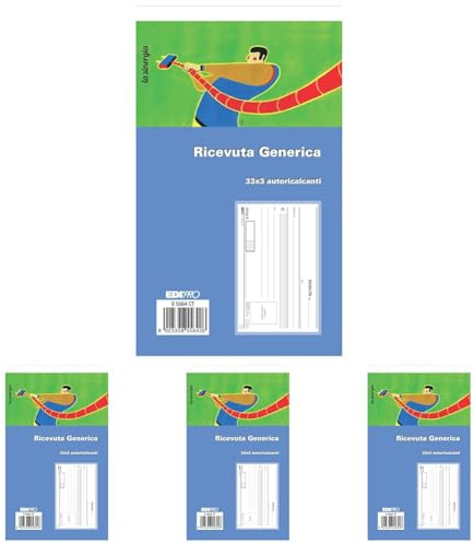 EDIPRO - E5564CT - Blocco ricevuta generica 33x3 autoricalcante f.to 9,9x17 (Confezione da 4)
