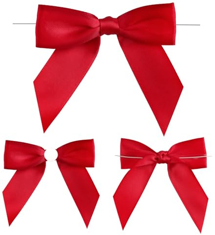G2PLUS 50PCS Fiocchetti Nastro Raso Fiocchetti Nastro Decorazione Rosso 8.5CM Fiocchi Per Artigianato Con Filo Di Ferro Per Matrimonio,Decorazione Di Vacanza Imballaggio Regalo