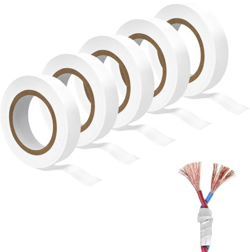 Ruban Isolant, Ruban Adhésif D'électricien PVC, 5 Pièces de Ruban Isolant Autocollant, 15mm x 10m de Ruban Isolant, pour L'isolation de Câbles, la Réparation et le Regroupement de Câbles (Blanc)
