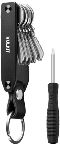 VULKIT Metal Key Organiser Minimalist Key Holder Compact Key Case for Men Keychain Secures 1-6 Keys Includes Keyring Loop for Car Key