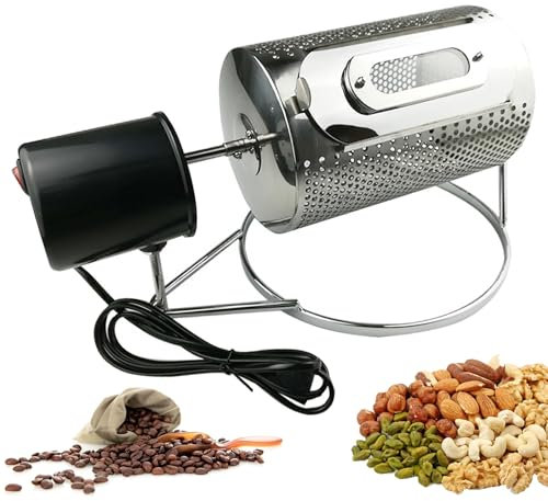 Torréfacteur de café, torréfacteur de café à tambour en acier inoxydable avec fenêtre visible et plateau en acier inoxydable, machine de cuisson électrique, machine à haricots frits aux fruits secs