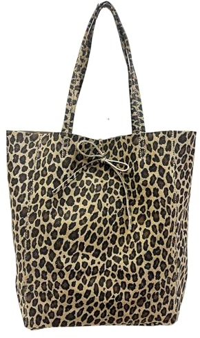 Jeamis Wildleder Shopper Rauhleder Umhängetasche Leopard Veloursleder Tasche Leder Leo Made in Italy (Khaki#2)