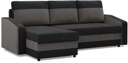 Mebligo - Ecksofa mit Schlaffunktion und Bettkasten Orion, Eckcouch Universelle Seite, Sofa L Form (BxTxH) 231 x 140 x 85 cm, Couch Wohnzimmer, Ecke Sofa, Schwarz + Weiß (Mikro 15 + Mikro 27)