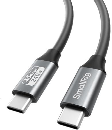 SMALLRIG USB4 40 Gbps USB-C-kabel, 240 W snabbladdning och 8 K @ 60 Hz video och 40 Gbps dataöverföring, 60 cm/23,6 tum raka till raka kontakter med kabelband, för MacBook för iPad Pro för iPhone