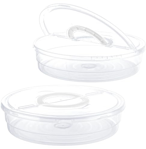 VIDETOL 2 Pcs Plastic Clear Cake Pizza Storage Box, 30x8.5cm Cupcake Dessert Storage Case Boxes, Round Food Storage Container with Lid and Handle for Cupcakes, Cookies, Tortilla Wrap and Cheesecakes
