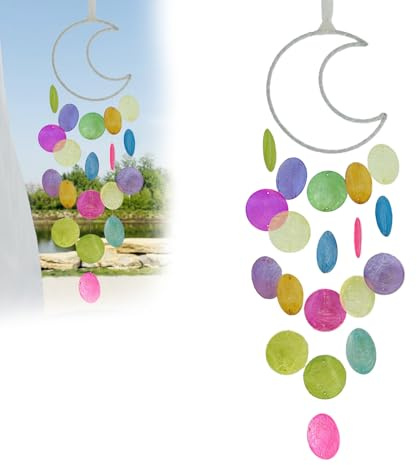 Campanas de Viento de Concha, Chimes de Viento Colorido, Carillón de Viento Capiz, 63cm, Hecho a Mano, Apto para Ventanas, Terrazas, Balcones y Decoración de Jardines, Colorido