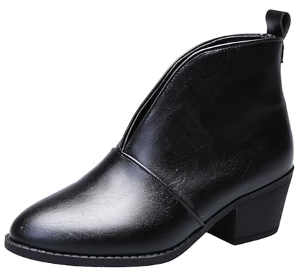 VBEDKDEB Stivaletti da donna alla caviglia, stivaletti da donna con tacco grosso, punta appuntita, slip casual alla moda, scarpe classiche Dirndl, Nero , 37 EU