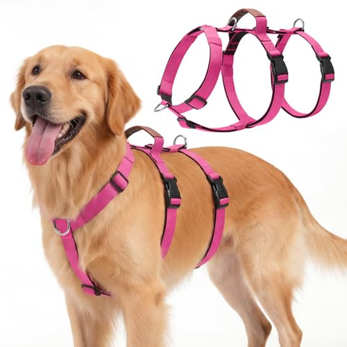 Ledeak Arnes Perro Grande Mediano, Arnes Perro Antitirones Transpirable con Mango de Control, Arnés para Perros a Prueba de Escapes, Chaleco Ajustable y Acolchado Adiestramiento (Rosa Roja, XL)