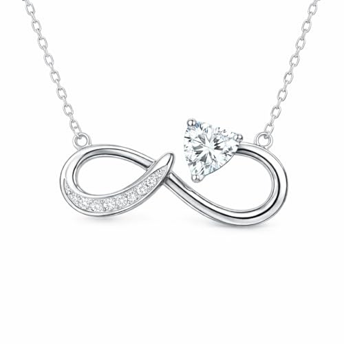YSR Damen Halskette Herz 925 Sterling Silber, Unendlichkeitszeichen mit Herz Anhänger mit Zirkonia – Geschenk für Freundin & Frauen inkl. Geschenkbox