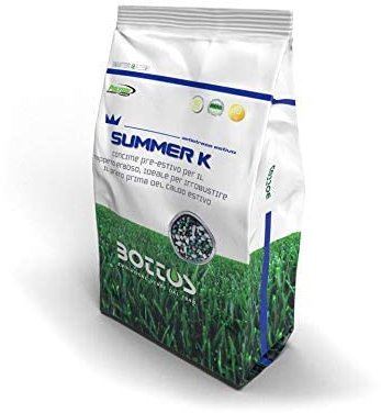 Bottos SUMMER K, Engrais pré-été et pré-hiver pour gazon, anti-stress efficace pour la pelouse (dose pour 400 m²), 10 kg