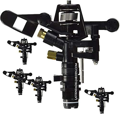 Suinga Pack 5 Aspersor de Riego Agricola 12-19 m Angulo Ajustable de 0 a 360º con Boquilla de Latón. Rosca Macho 3/4. Caudal 800 a 3270 l/h, Negro