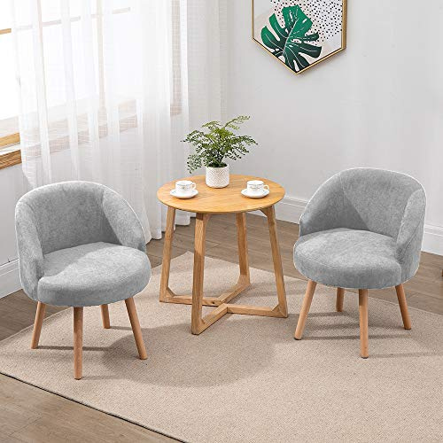 QIHANG-UK Linen Fabric Tub Chairs Set of 2, Lounge Armchair for Small Spaces, Bucket Armchairs for Living Room Cafe, Sofa Side Occasional Chair, Small Bedroom Chairs (Grey)