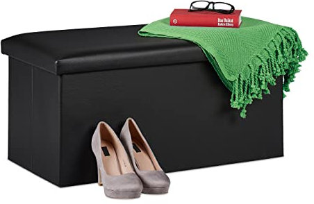 Relaxdays Sitzbank, Stauraum, Kunstleder, faltbar, gepolstert, Flur, Schlafzimmer, HBT 37,5 x 76,5 x 38,5 cm, schwarz