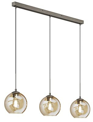 Lindby 3 Luci Lampada a sospensione vintage industriale a sfera, Plafoniera da soffitto per Cucina Caffè Bar, Lampadario Sala da pranzo Soggiorno moderno, LED Stile Edison, Nordico, Vetro ambrato