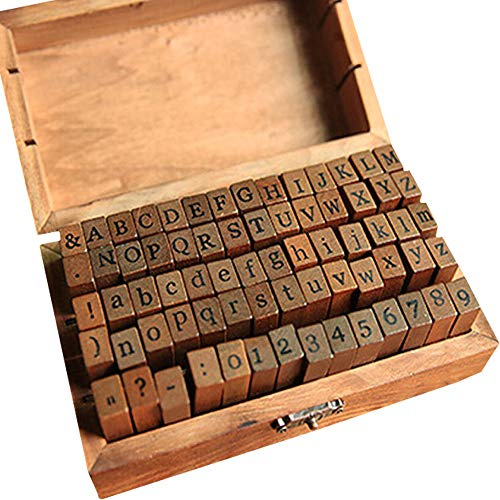 IWILCS Tampon Lettre Alphabet avec Chiffres et Symboles, 70 pièces Jeu Destampes avec Boîte de Rangement Lettre Numéro Icône pour Les Arts, Lartisanat
