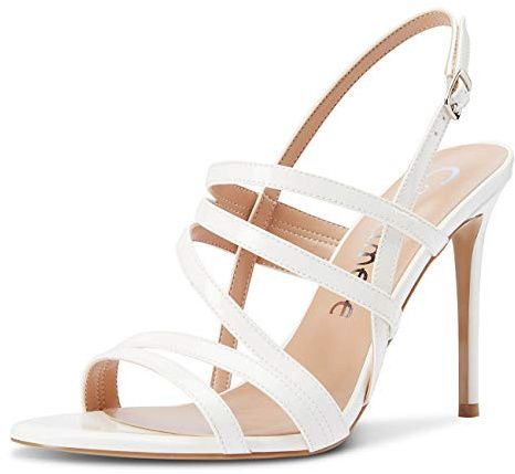 Castamere Escarpins Femme Sandales Romaines Bride Cheville Aiguille Talon 10CM Heels Blanc Vernis Chaussures EU 38