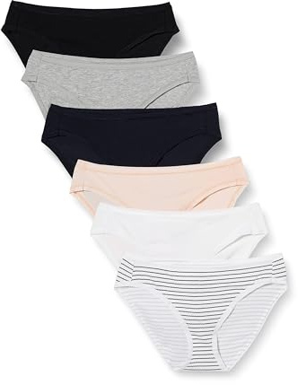 Amazon Essentials Braguita de Bikini de algodón (Disponible en Tallas Grandes) Mujer, Pack de 6, Multicolor/Mezcla/Rayas, 44