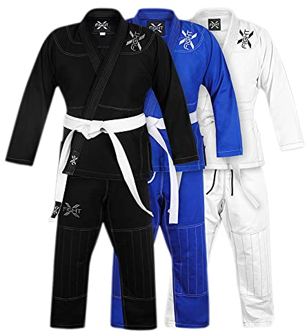 FightX Jiu Jitsu Gi Kids, Lightweight Kids Bjj Gi Brazilian Jiu Jitsu For Boys & Girls Karate Uniform, Judo Fightwear Taekwondo Gear For Youth Bjj Gi (Blue, K0)