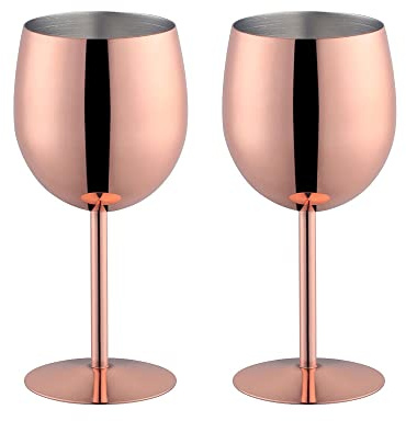 BISDARUN Weißweingläser Set mit 2 Rotweinkelchen, 18/8 Edelstahl, 350 ml, Metallkelch, Gläser für Cocktail, Champagner, Whiskey, Bier (Kupfer/Roségold)