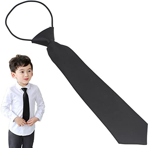 LRMYS 29 cm vorgebundene Kinder-Krawatte, Einheitsgröße, elastischer Satin, einfarbig, für Jungen und Mädchen, formelle Krawatte für Hochzeit, Abschluss, Schuluniformen, Schwarz , Einheitsgröße