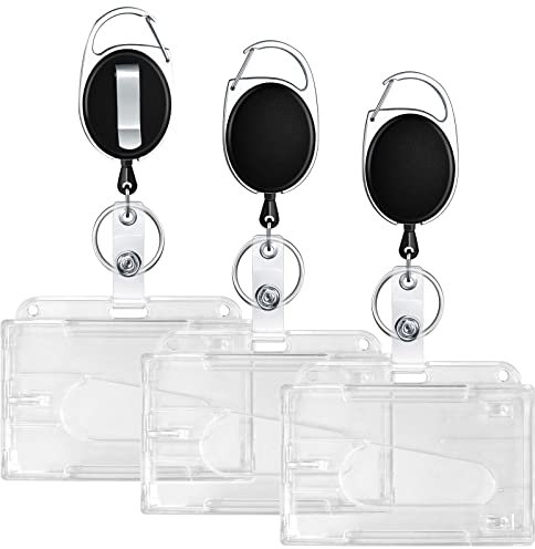 Redamancy 3 Stück Schlüsselband Ausziehbar Mit Transparente Kartenhalter, ID Card Holder Abzeichen Buddy Kit für Schlüsselanhänger und ID Card