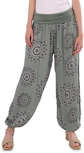 Malito - Pantalones Harem Damas algodón Estampado Oriental - Pantalones Hippie cómodo para la Playa y Todos los días - Aladdin Pantalones/Bombachos para Las Mujeres 7197 Oliva