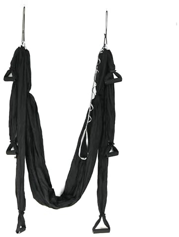 Amaca per yoga aerea Altalena volante anti-gravità Set di sete trapezometriche aeree Pilates con moschettoni e catena a margherita, strumento di inversione per il fitness domestico indoor (Black)