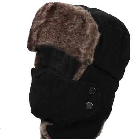 BE-TOOL Sombrero bombardero unisex 3 en 1 de invierno con calentador de cuello, orejeras y cubierta de cara completa extraíble, sombrero de trampa resistente al viento para esquí y ciclismo, Negro,
