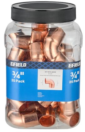 (Pack of 25) EFIELD 3/4 C X C Short Radius Copper 90 Degree Elbow, LF Copper Plumbing Fittings with Sweat Solder Connection, Pro Pack,(COPPER008)